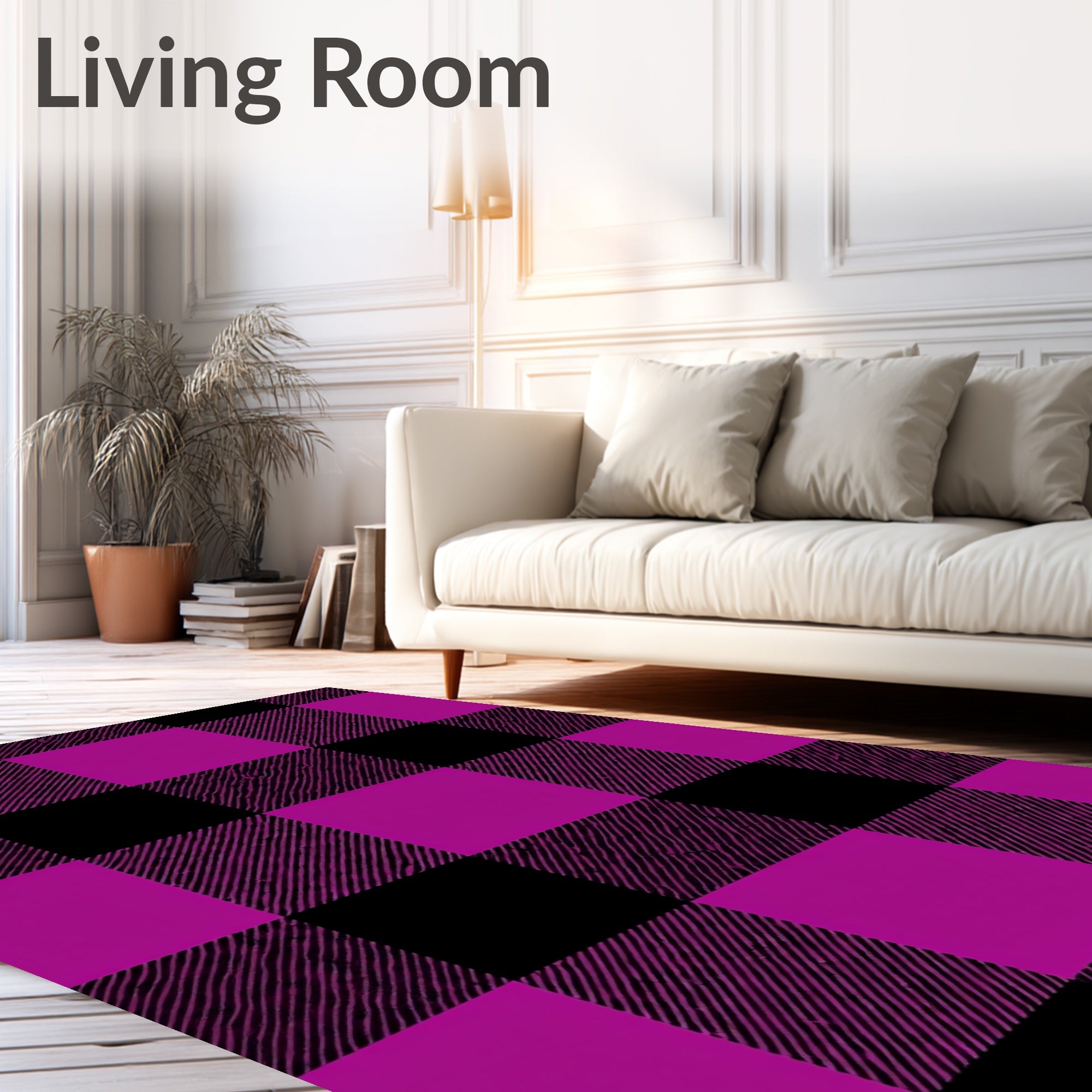 Berry Black Plaid Checks Grunge Rug