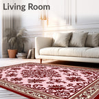 Deep Rose Damask Floral Medallion Rug