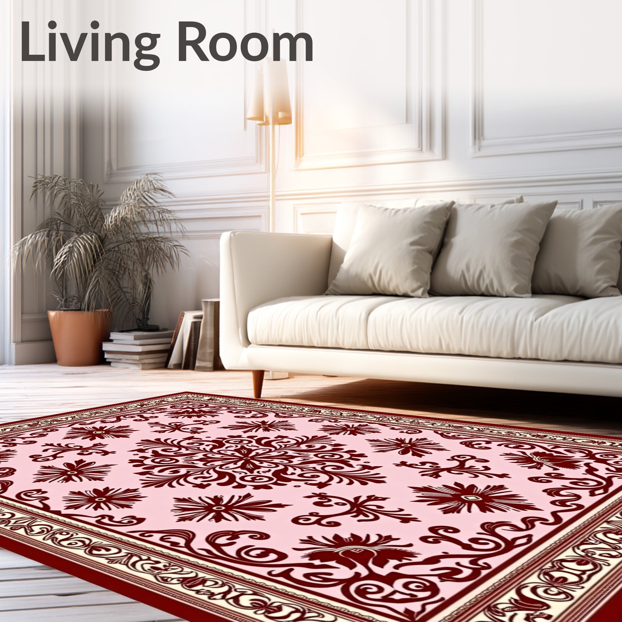 Deep Rose Damask Floral Medallion Rug