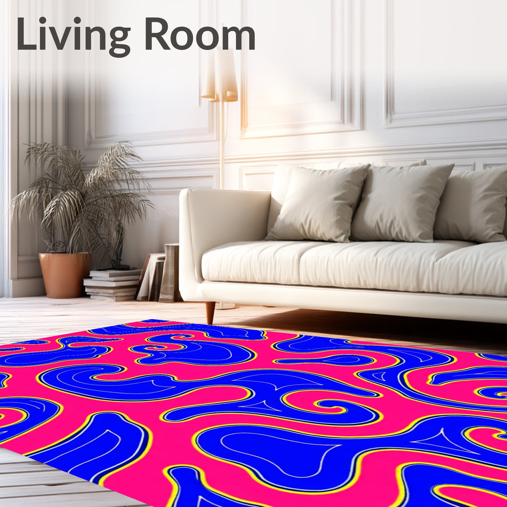 Vibrant Blue Swirls on Pink Background Rug