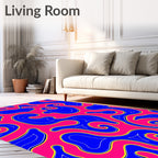 Vibrant Blue Swirls on Pink Background Rug