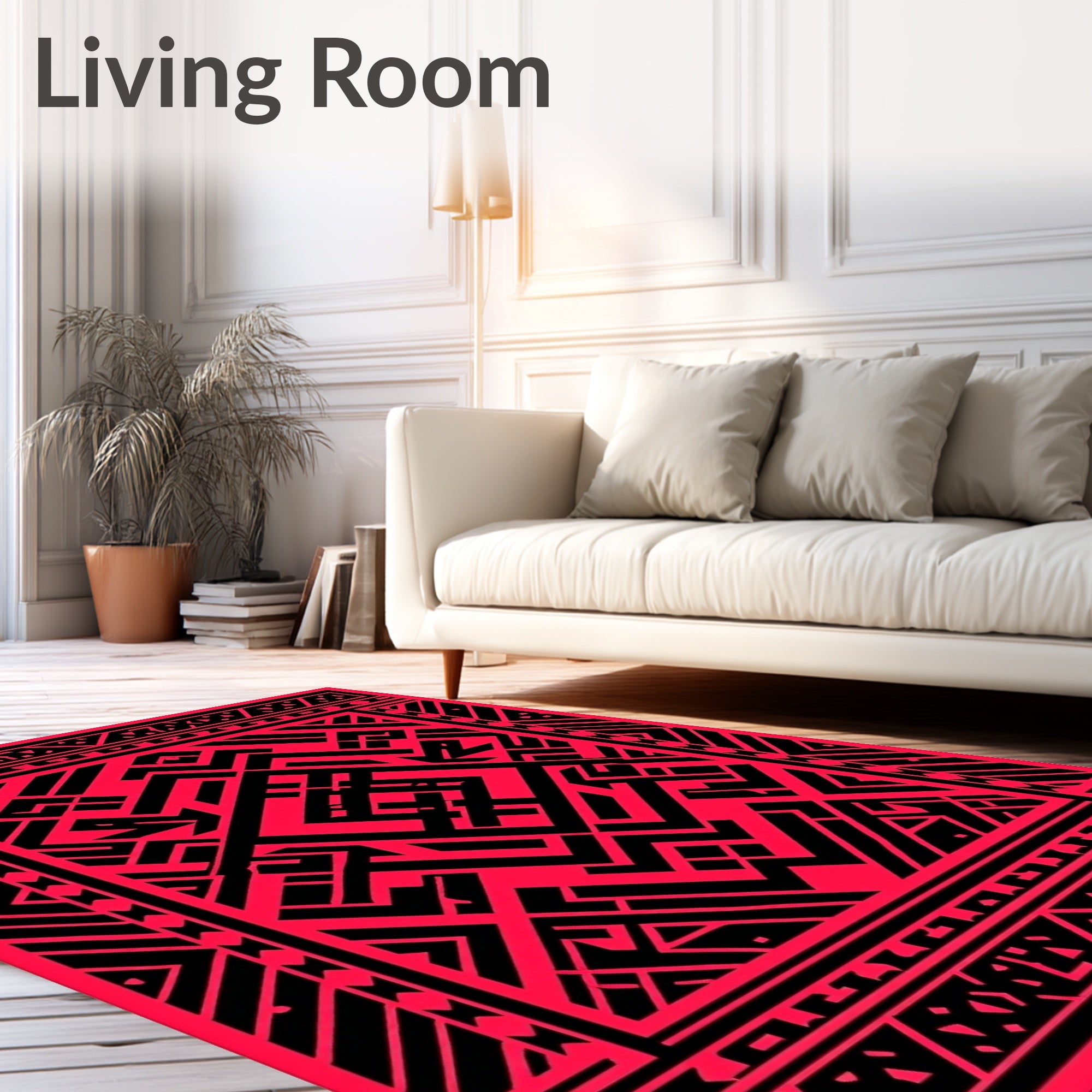 Crimson Geometric Labyrinth Art Rug