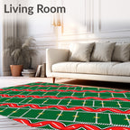 Green Red Wavy Stripe Star Plaid Rug