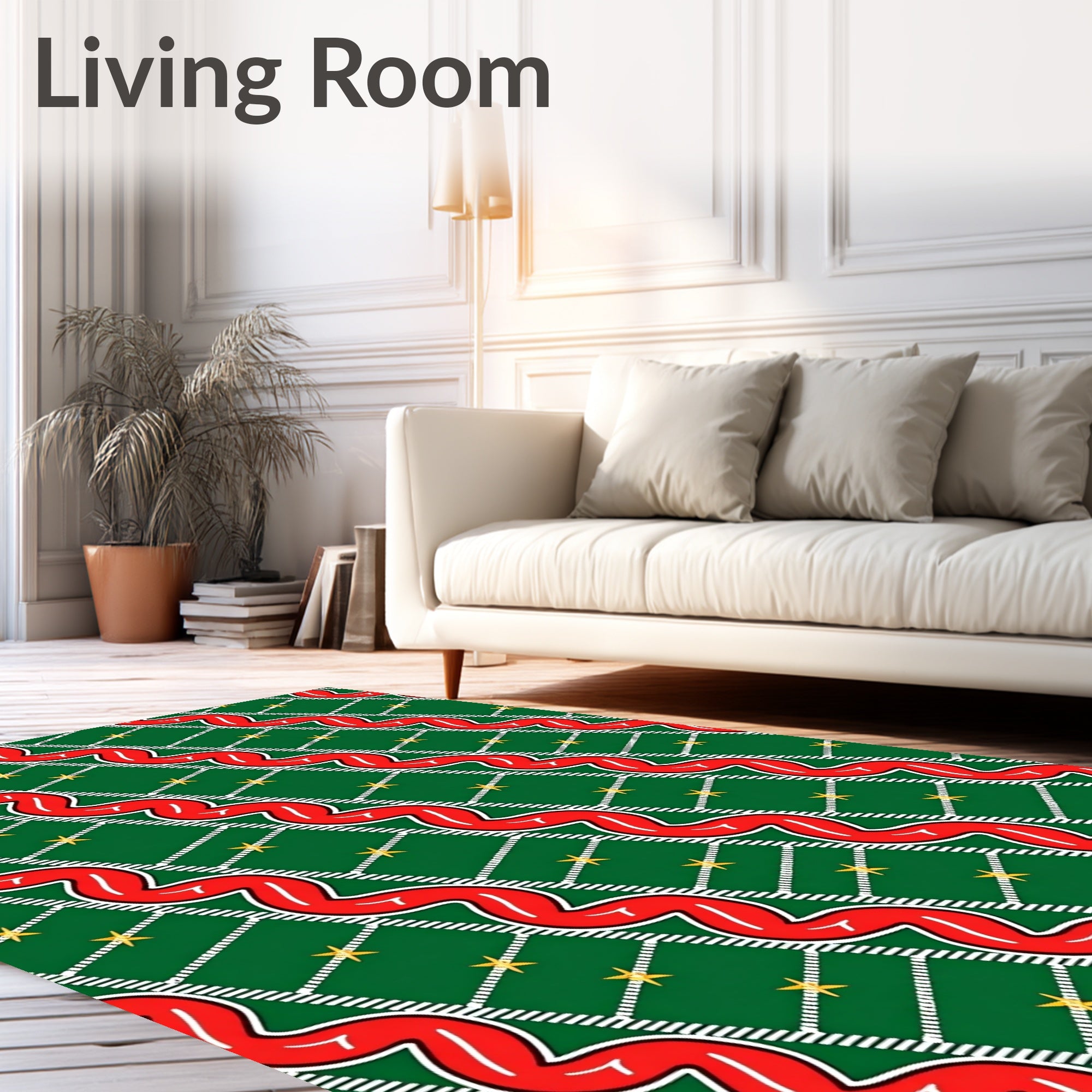 Green Red Wavy Stripe Star Plaid Rug
