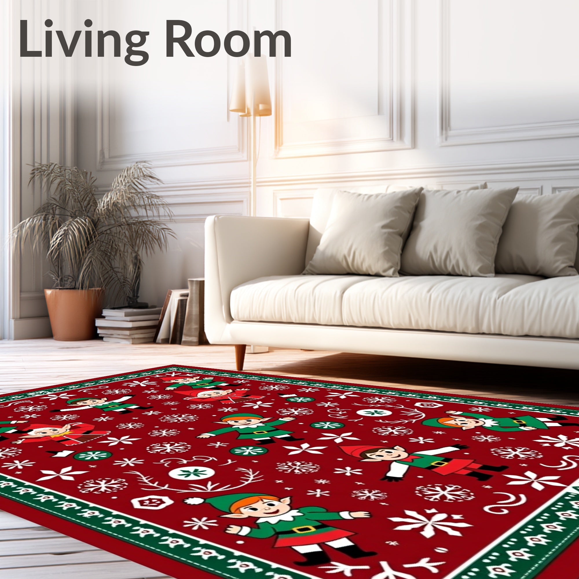 Red Elves and Snowflakes Christmas Blanket Rug