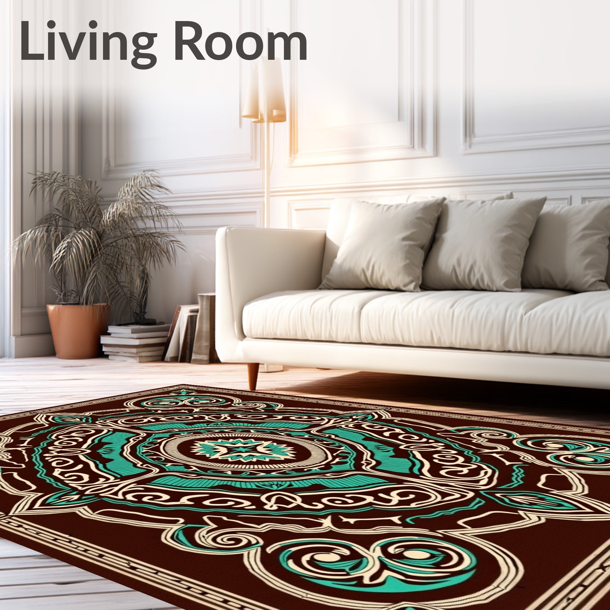 Brown Teal Intricate Mandala Rug
