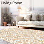 Ornate Cream Tan Swirls Rug