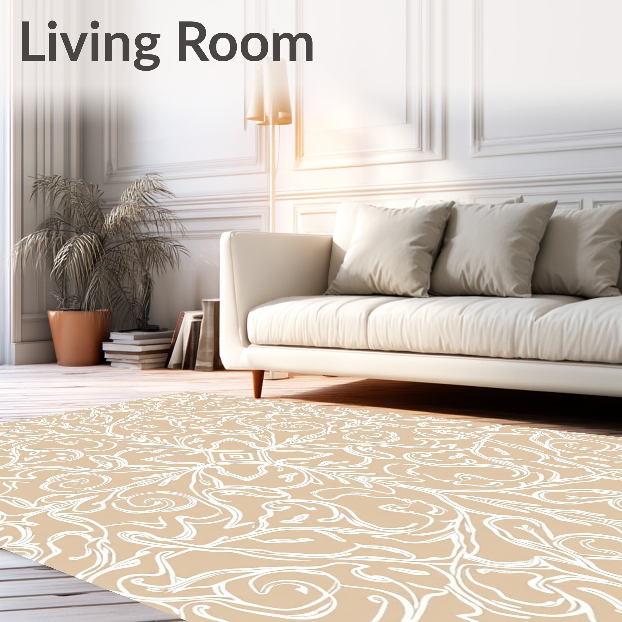 Ornate Cream Tan Swirls Rug