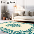 Teal Scrollwork Damask Ornate Layout Rug