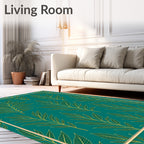 Teal Golden Branch Foliage Art Rug