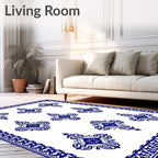 Deep Blue Ornate Medallion Border Rug