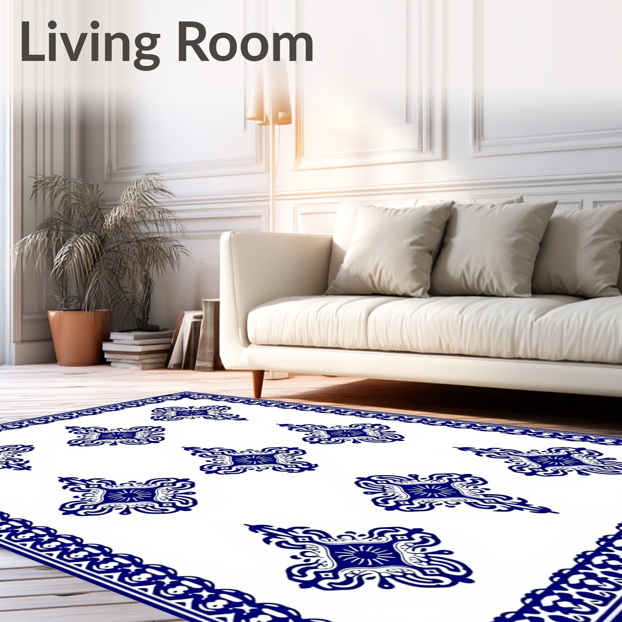 Deep Blue Ornate Medallion Border Rug