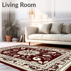 Deep Red Ivory Floral Wheel Rug