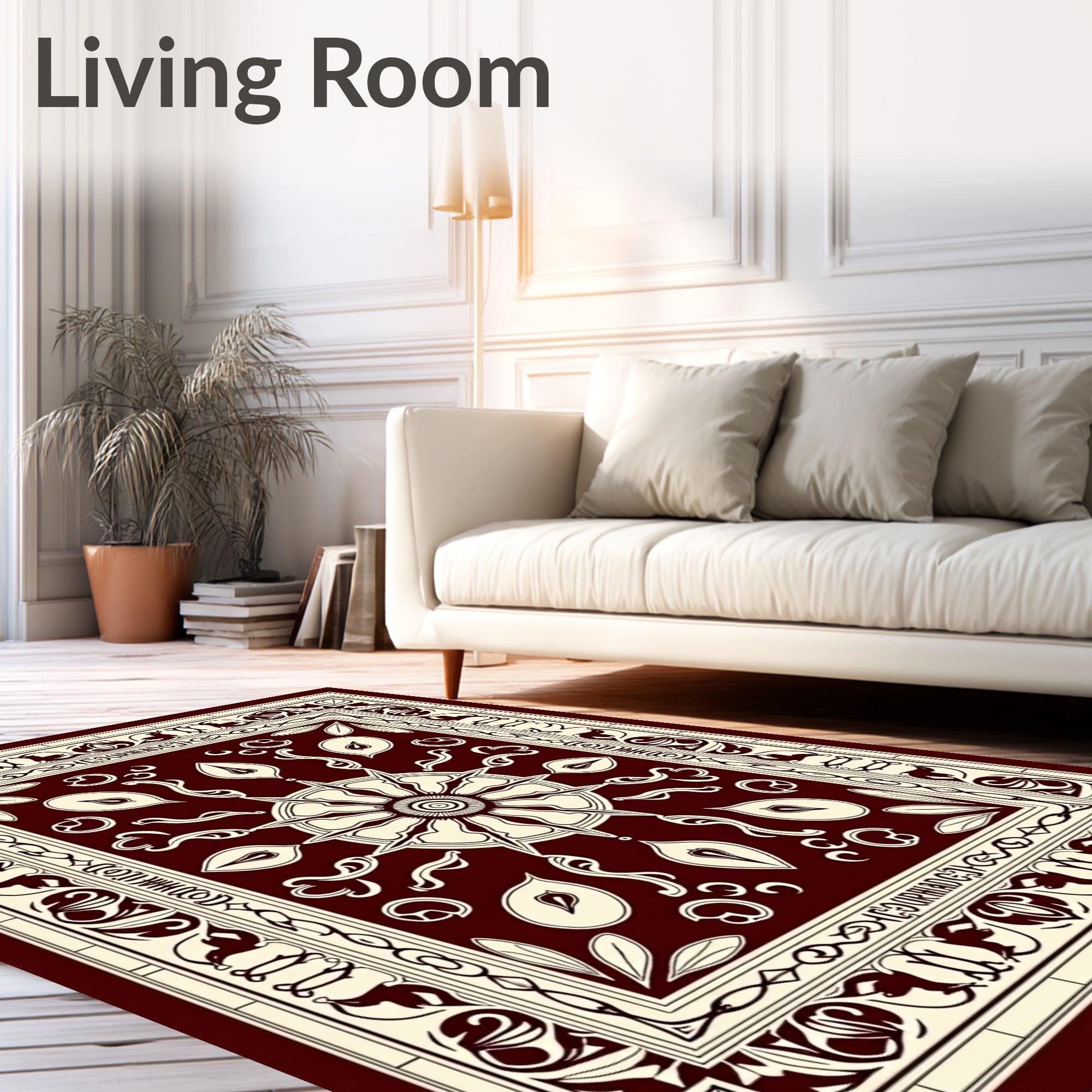 Deep Red Ivory Floral Wheel Rug