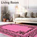 Ornate Pink Scrollwork Border Rug