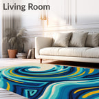 Oceanic Blue Swirl Gold Accents Rug