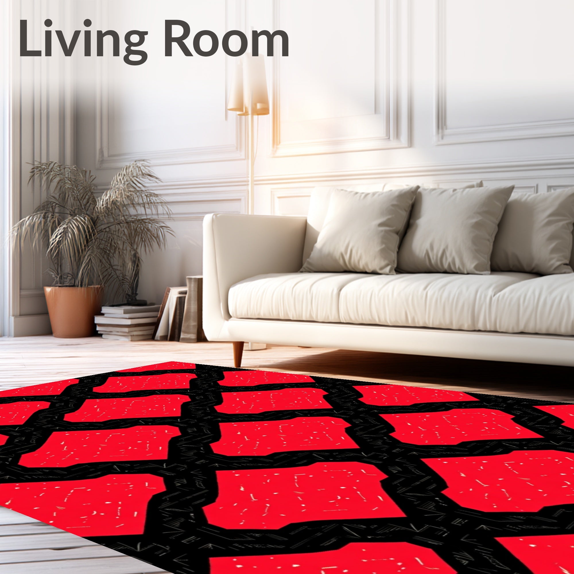 Bold Red Geometric Interlocking Shapes Rug