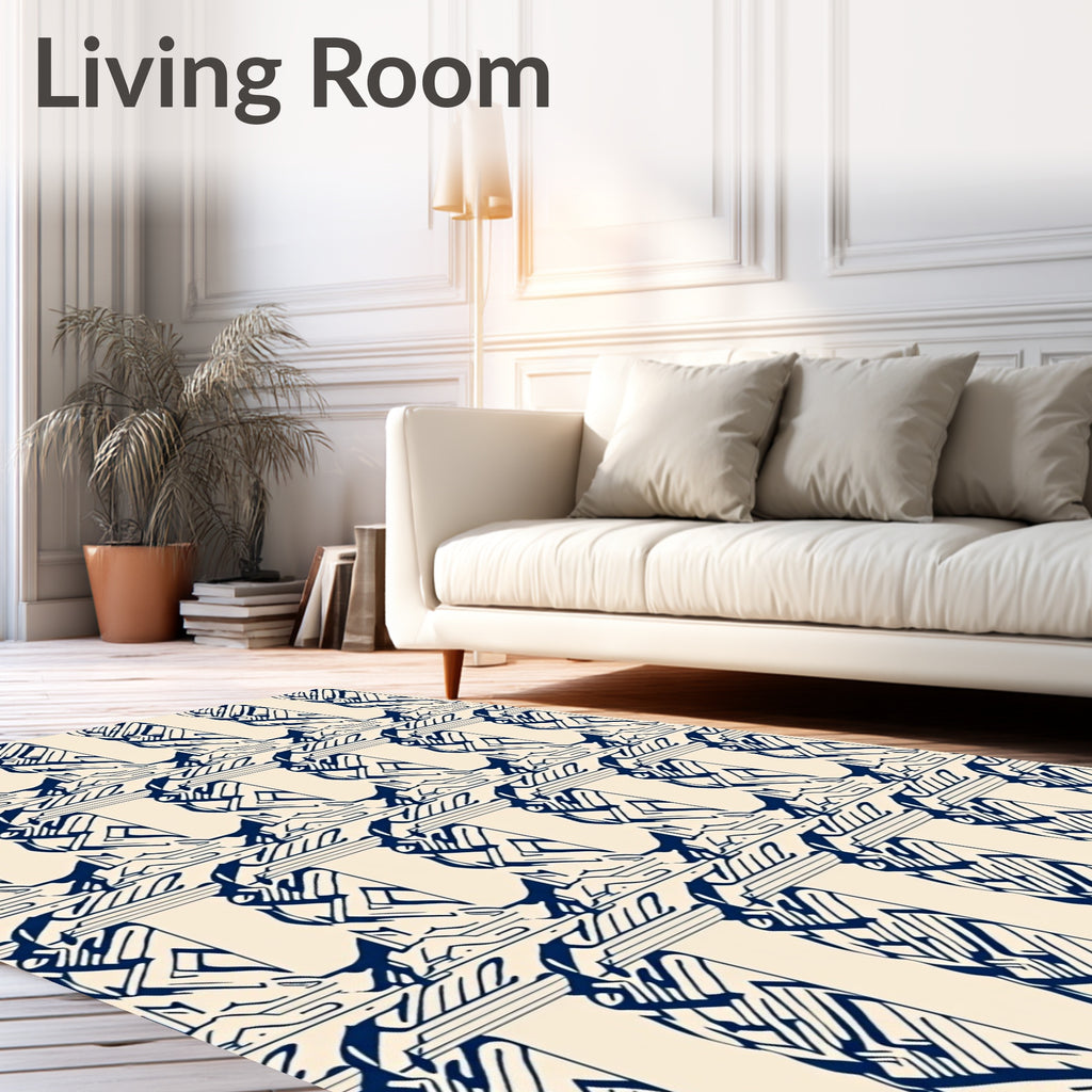 Navy Cream Abstract Column Repeat Rug