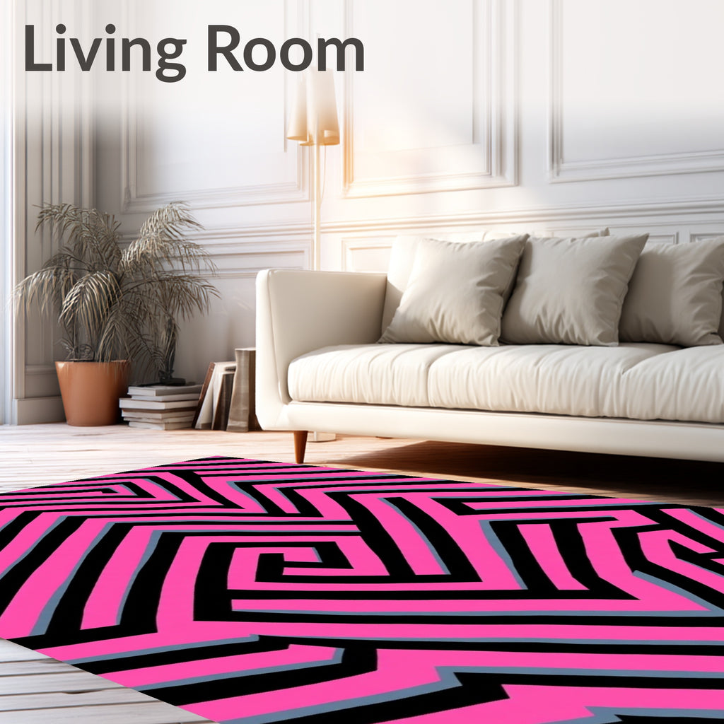 Vibrant Pink Black Labyrinth Maze Rug