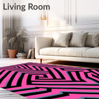 Vibrant Pink Black Labyrinth Maze Rug