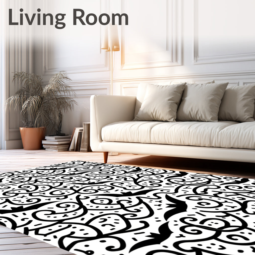 Whimsical Black Bat Swirls Rug
