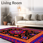 Bold Red Blue Floral Mandala Rug