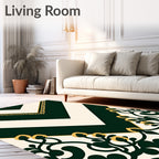 Dark Green Chevron Floral Medallion Rug