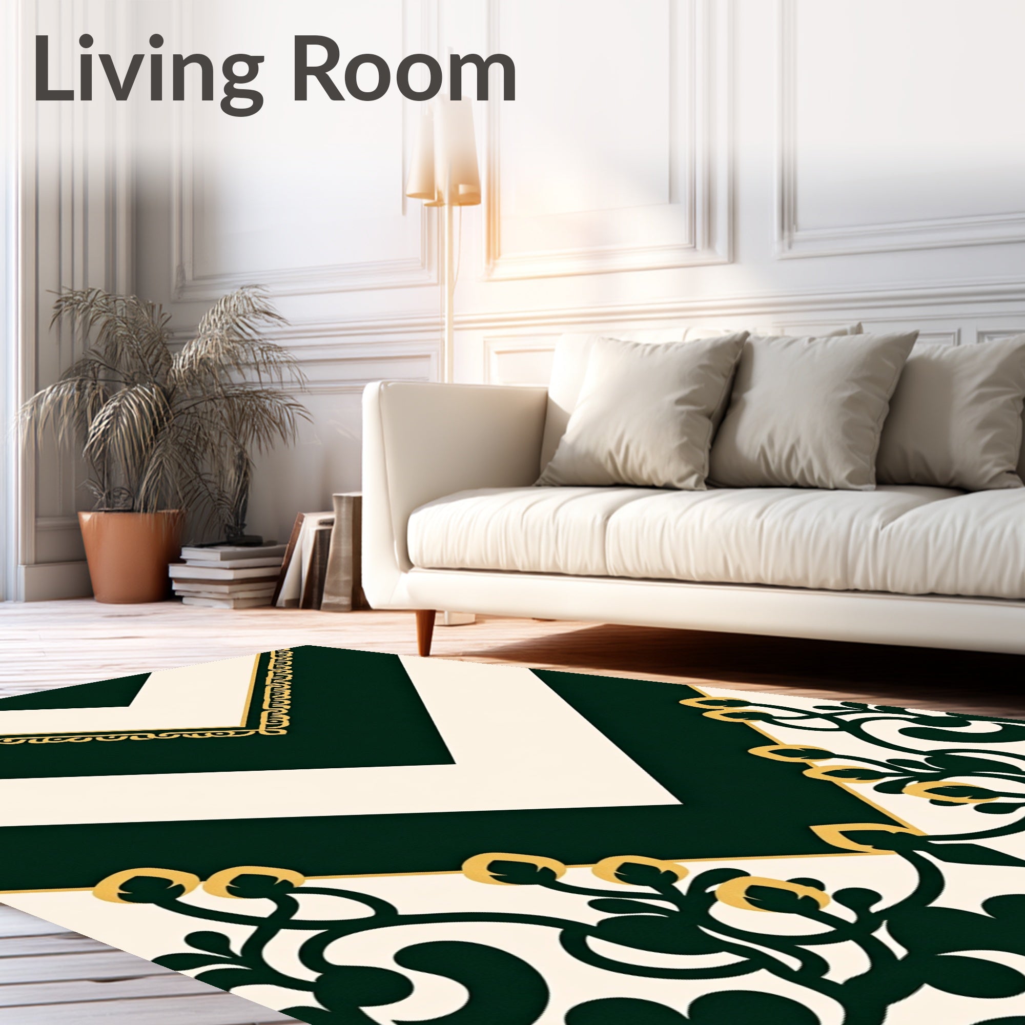 Dark Green Chevron Floral Medallion Rug