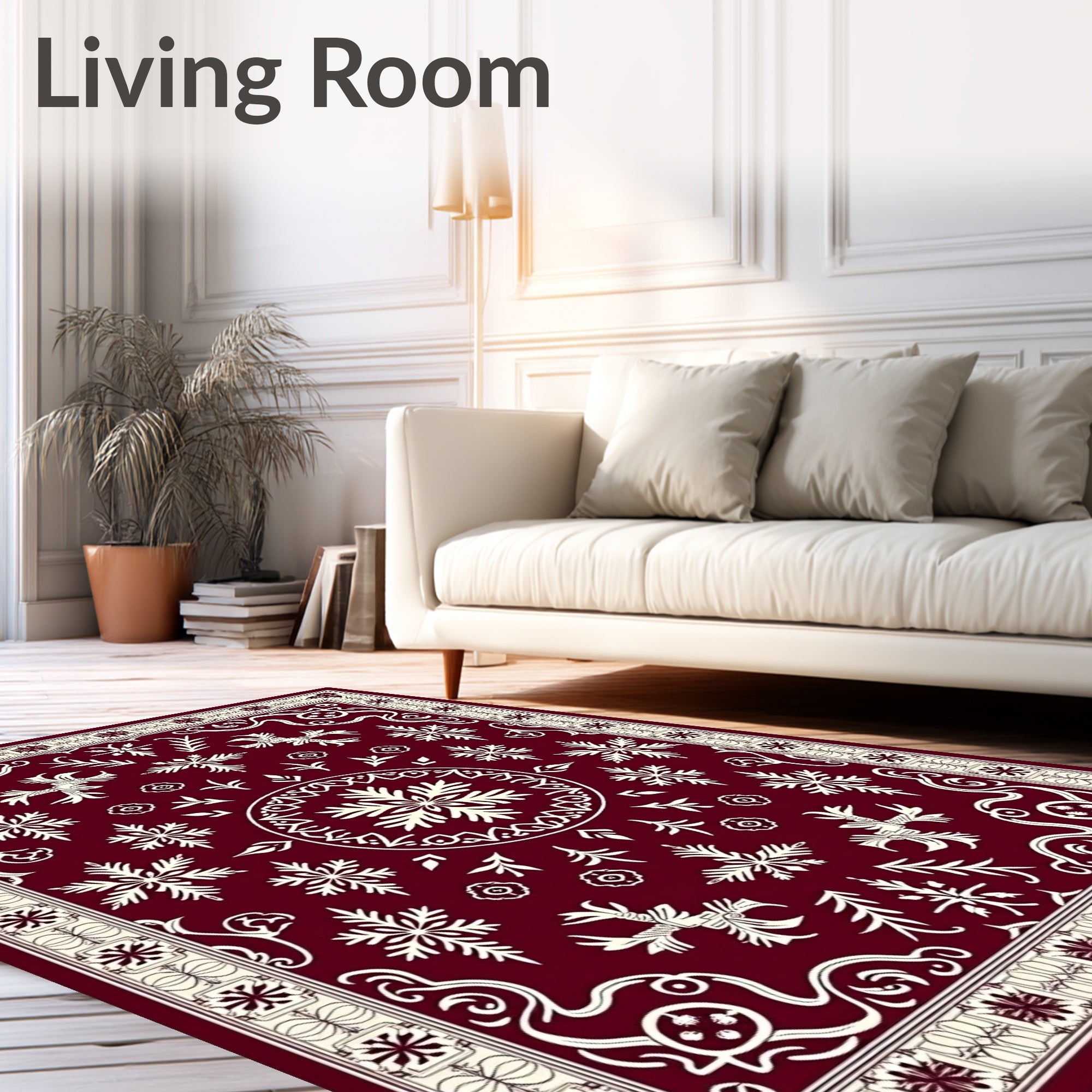 Crimson Snowflake Mandala Medallion Rug