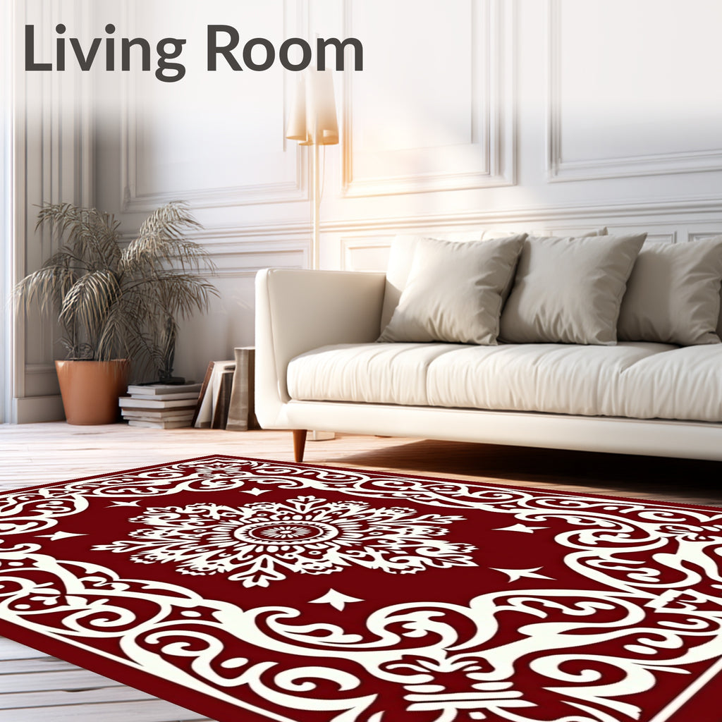 Crimson Ivory Ornate Medallion Border Rug