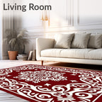 Crimson Ivory Ornate Medallion Border Rug