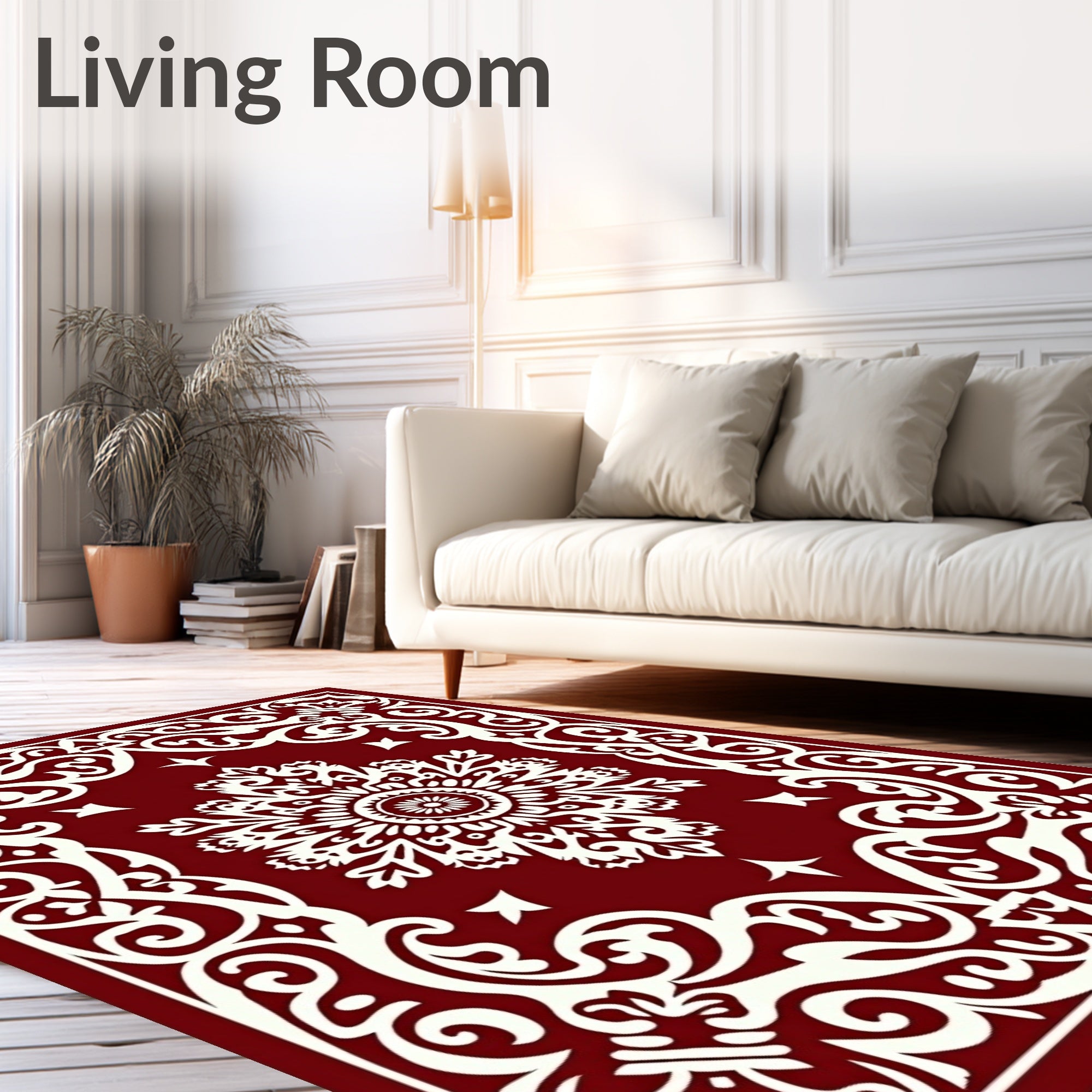 Crimson Ivory Ornate Medallion Border Rug
