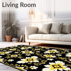 Black And Yellow Floral Medallion Rug