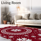 Deep Red White Snowflake Medallion Rug
