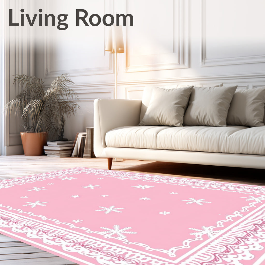 Pink Snowflake Lace Border Rug