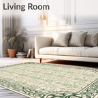 Ornate Cream Green Floral Border Rug