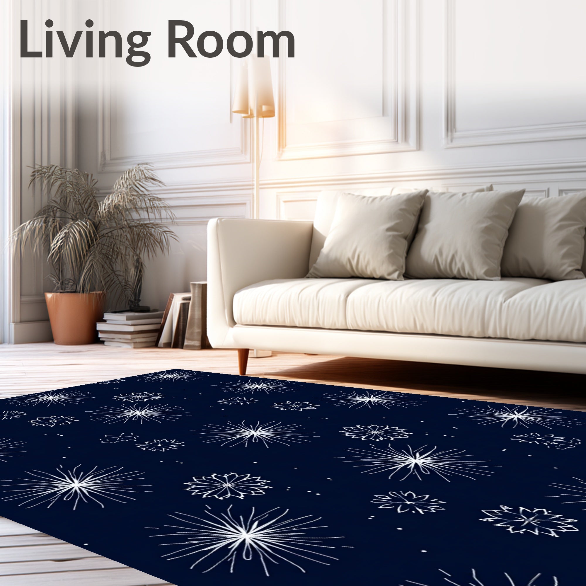 Dark Blue White Starburst Scatter Rug