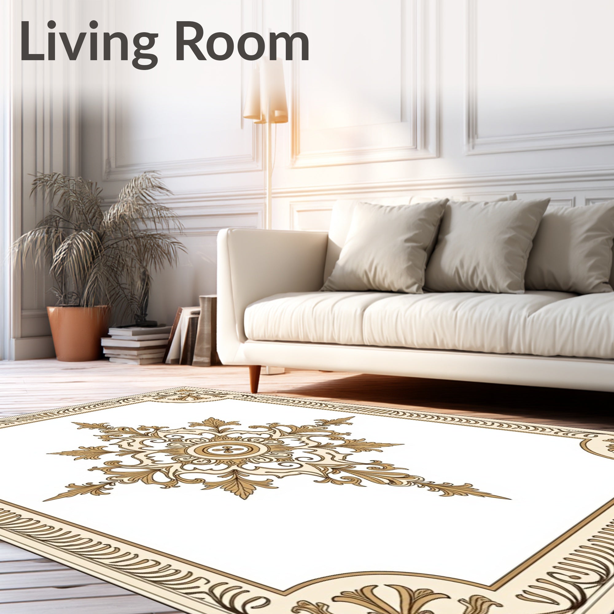 Ornate Gold Scrollwork Centerpiece Frame Rug