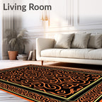Black Orange Intricate Scrollwork Frame Rug