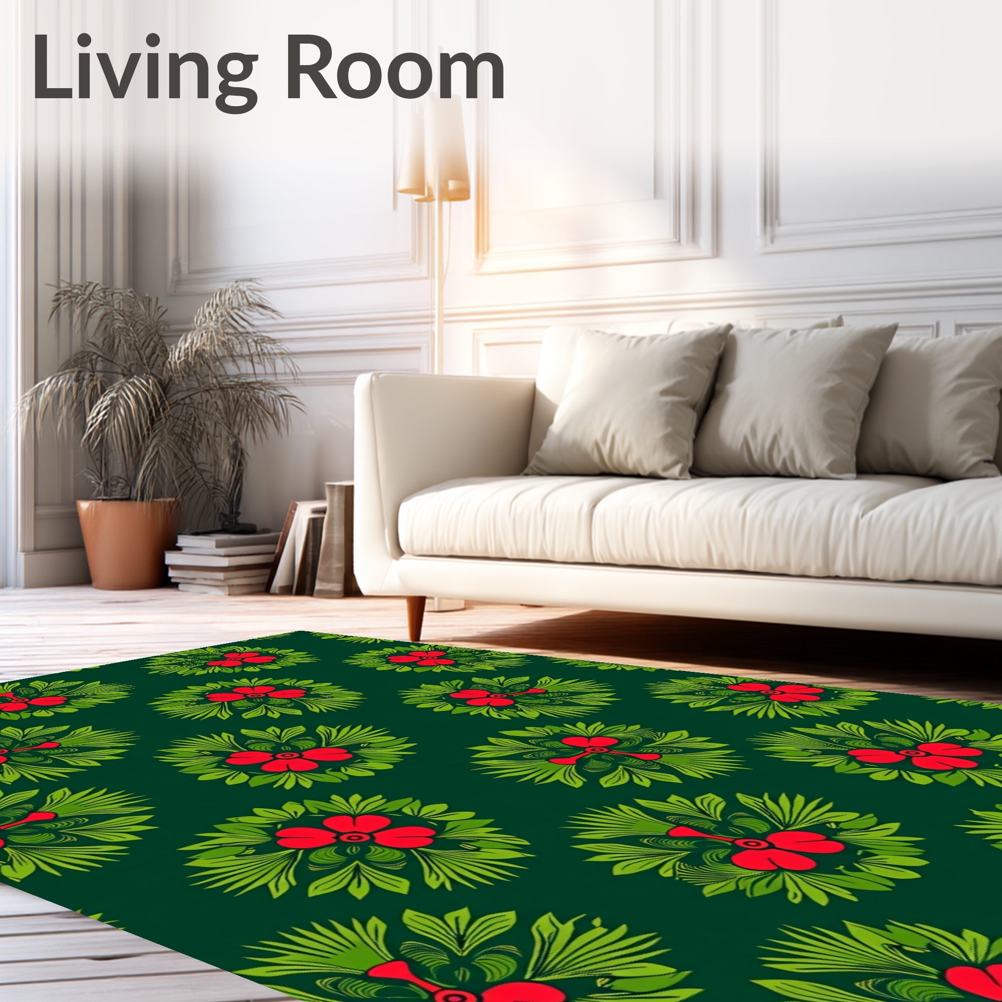 Emerald Green Red Floral Medallion Rug