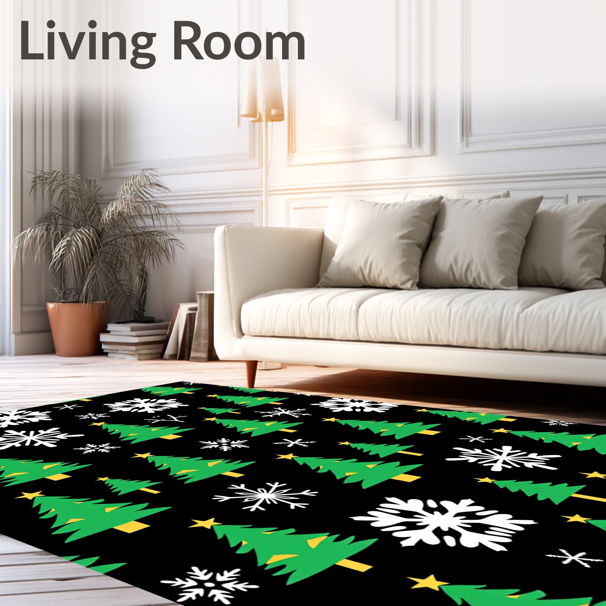 Green Christmas Trees White Snowflakes Rug