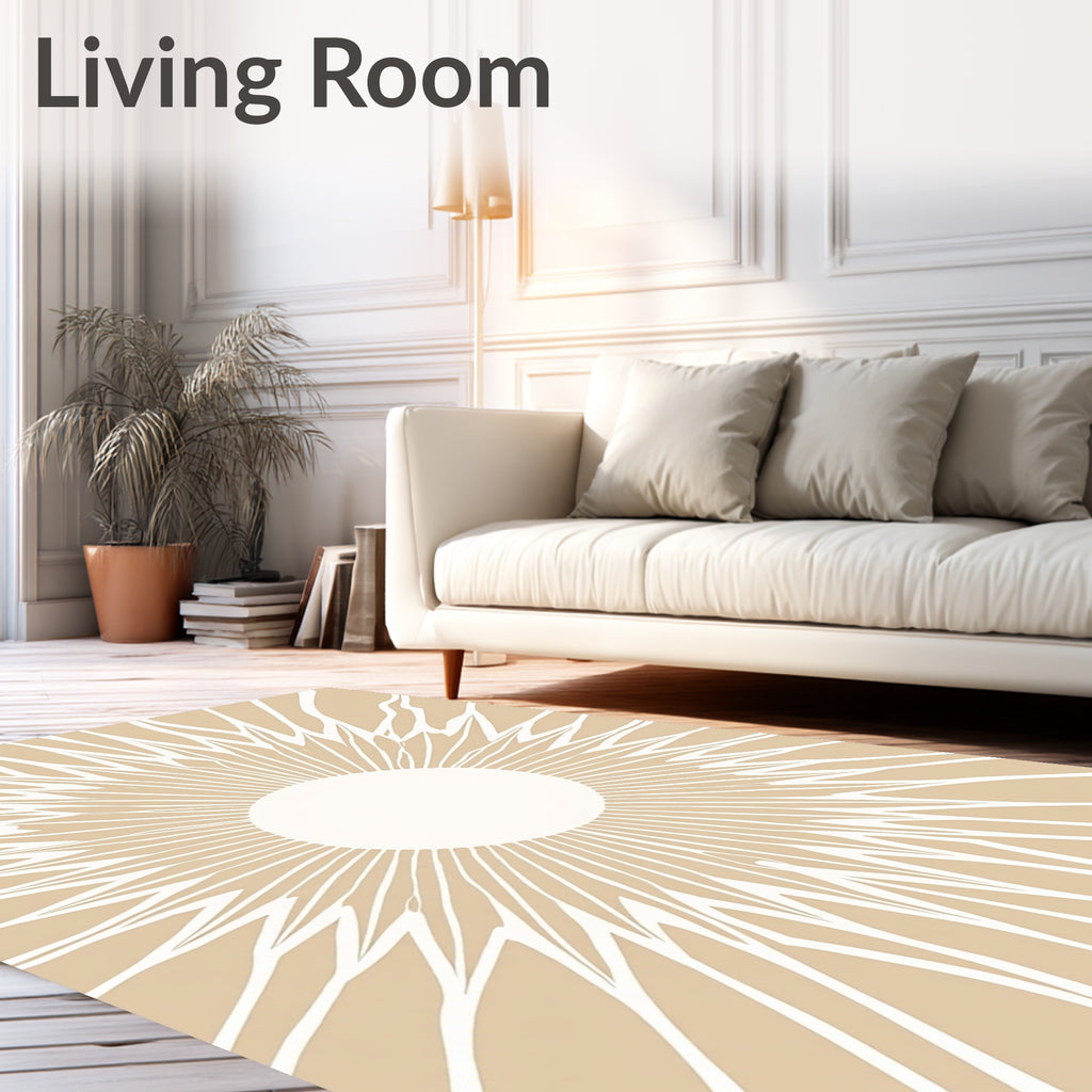 Minimalist Beige Sunburst Rays Rug