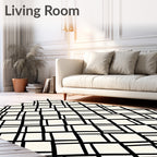 Modern Black Diagonal Intersecting Lines Rug
