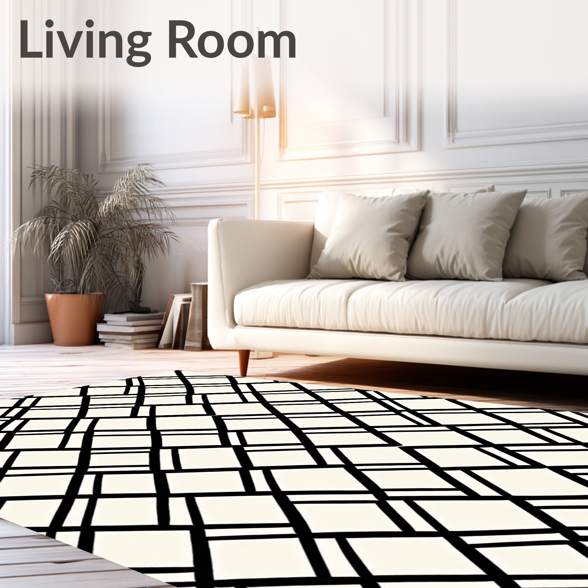 Modern Black Diagonal Intersecting Lines Rug