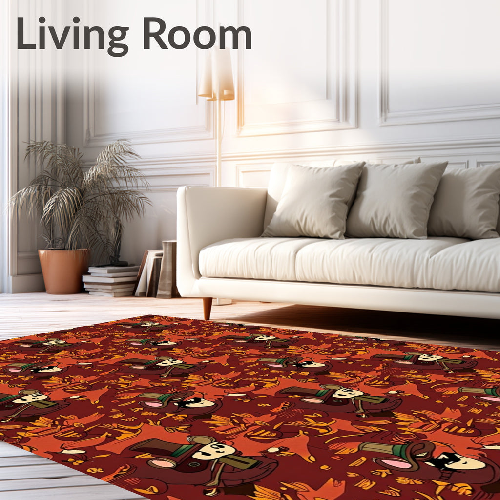 Whimsical Brown Top Hat Mouse Autumn Leaves Rug