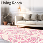 Elegant Pink Damask Swirl Medallion Rug