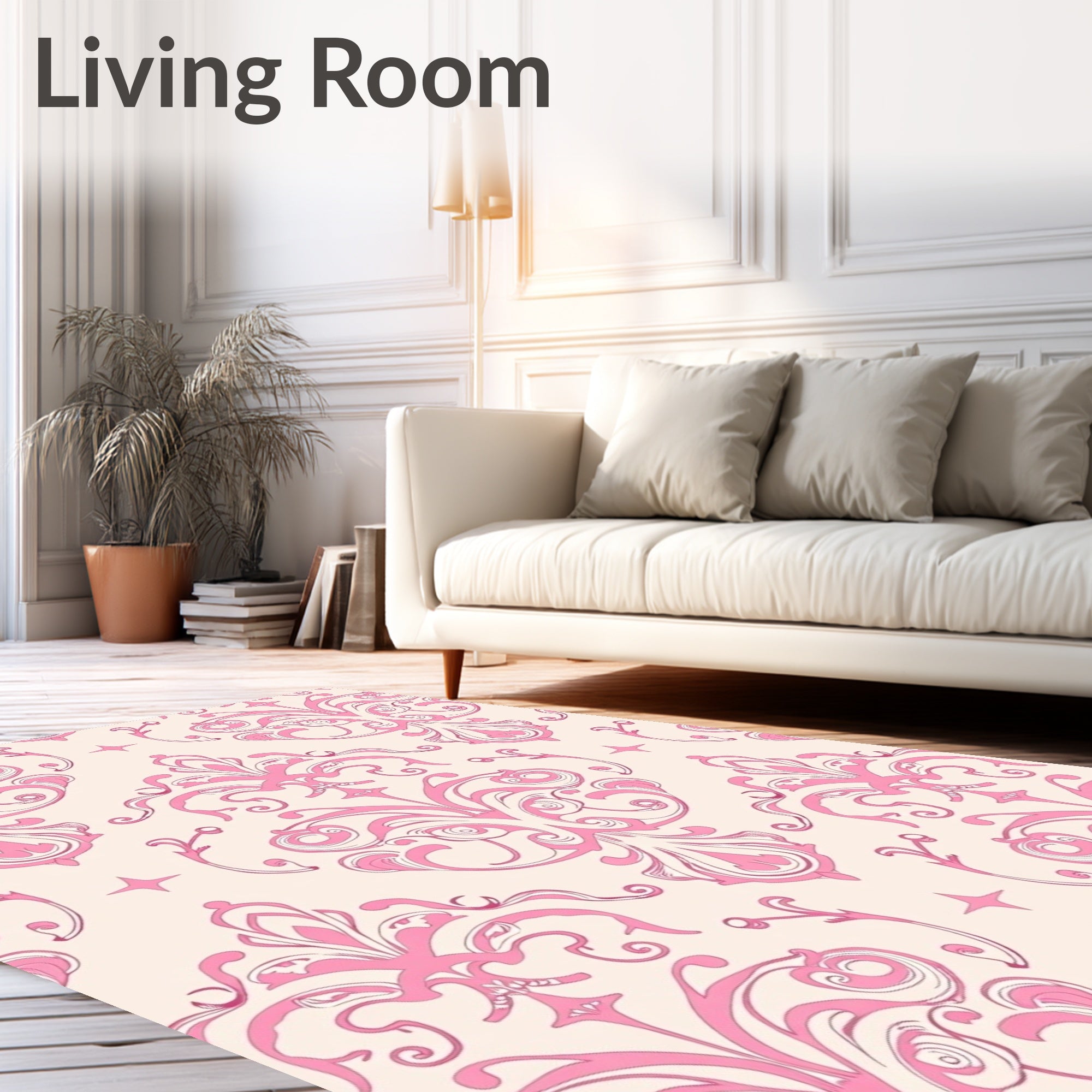 Elegant Pink Damask Swirl Medallion Rug