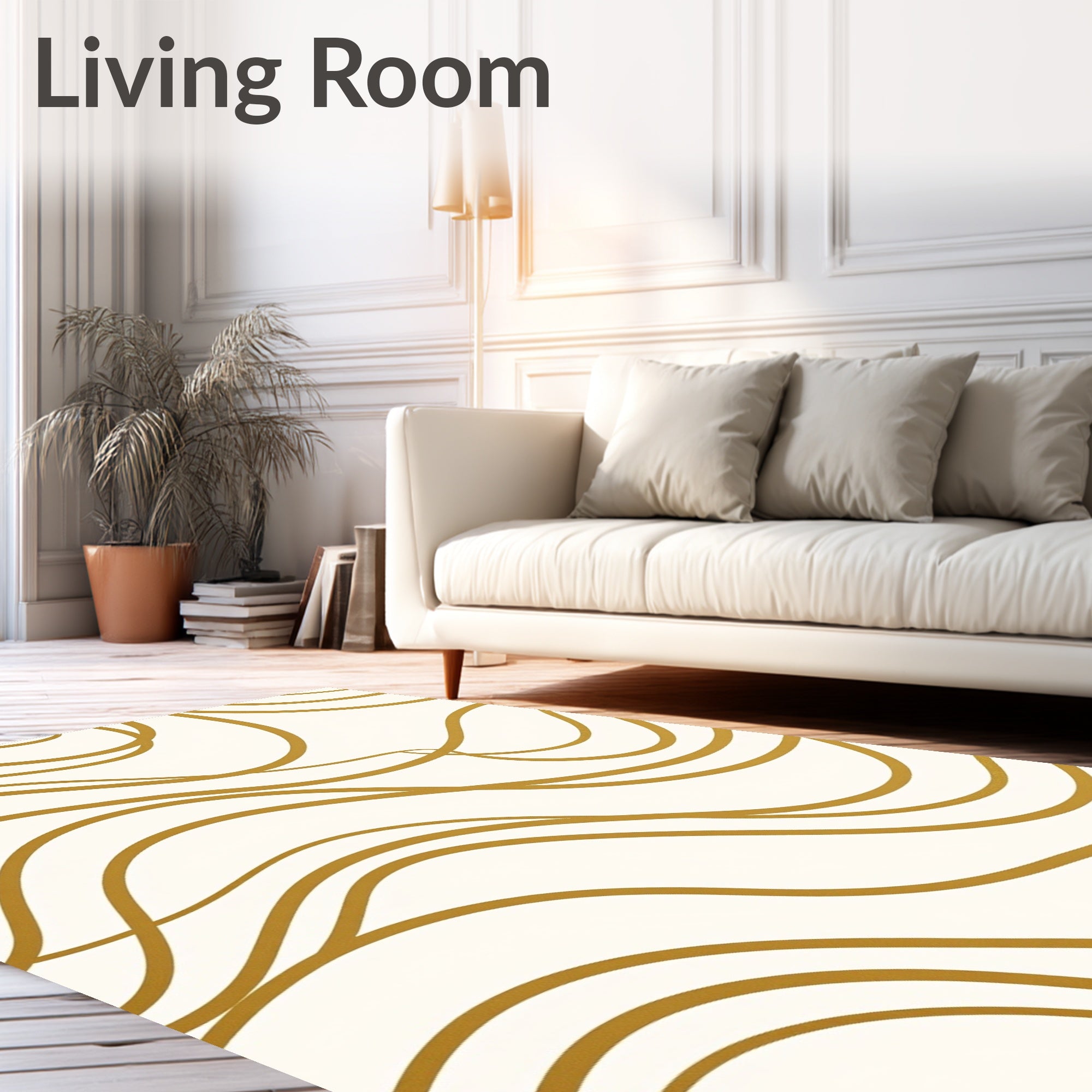 Golden Waves Abstract Contemporary Rug