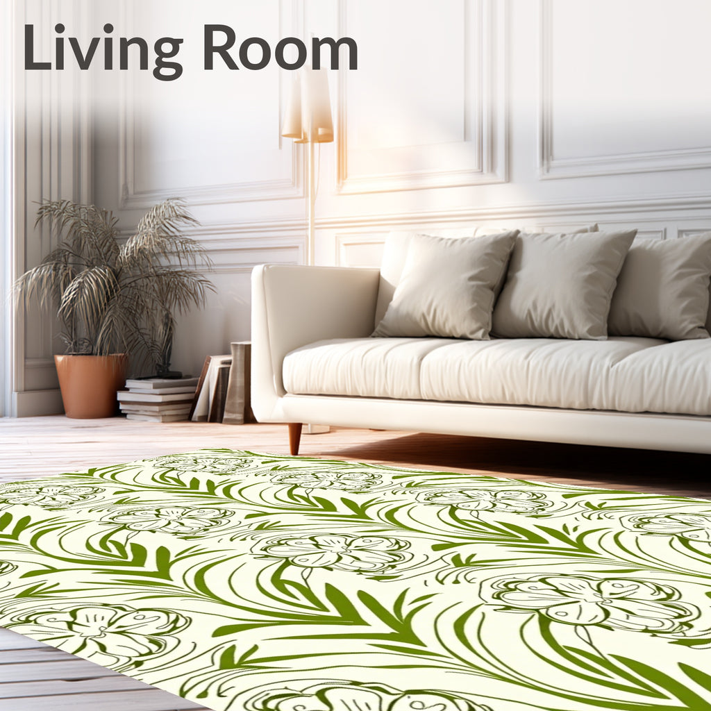 Green Floral Vine Repeat Rug