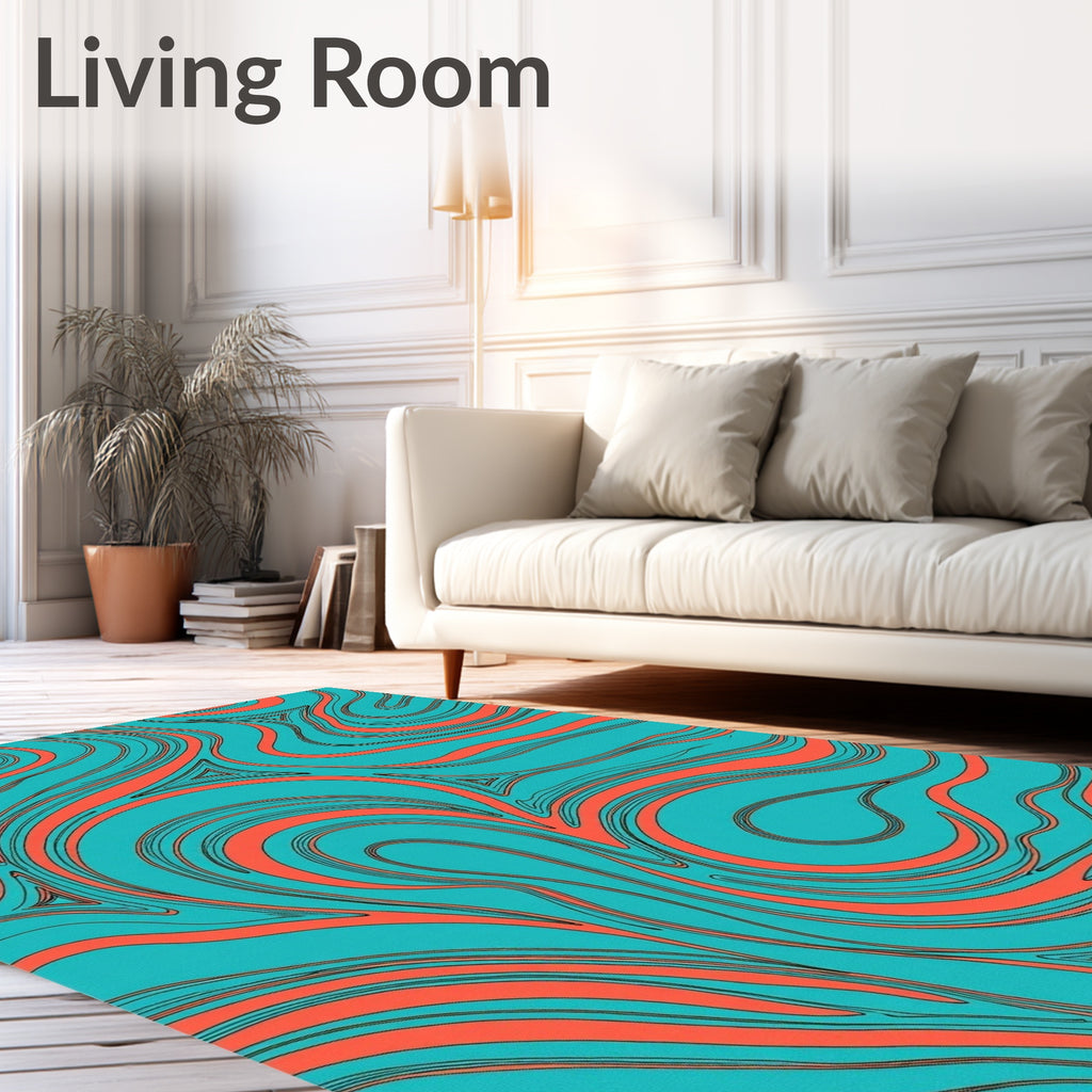 Coral Swirl Aqua Curving Lines Rug